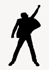 Businessman jumping silhouette, raised fist, success concept
