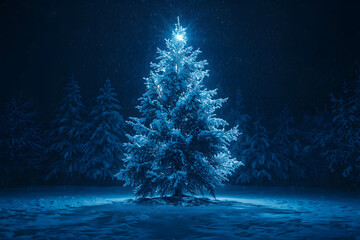 Magical snow covered Christmas Tree stands out bri.