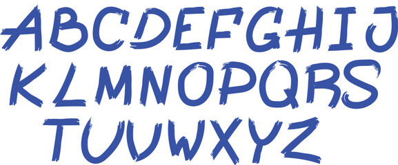Handwritten blue alphabet letters abcdefghijklmnopqrstuvwxyz in three rows