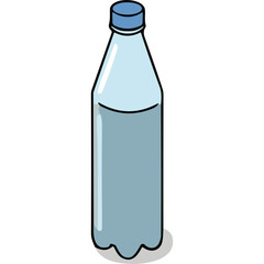 Clear Plastic Water Bottle With Blue Cap Filled With Light Blue Liquid On A White Transparent Background With Subtle Shadow
