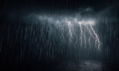 A stormy sky with rain and lightning
