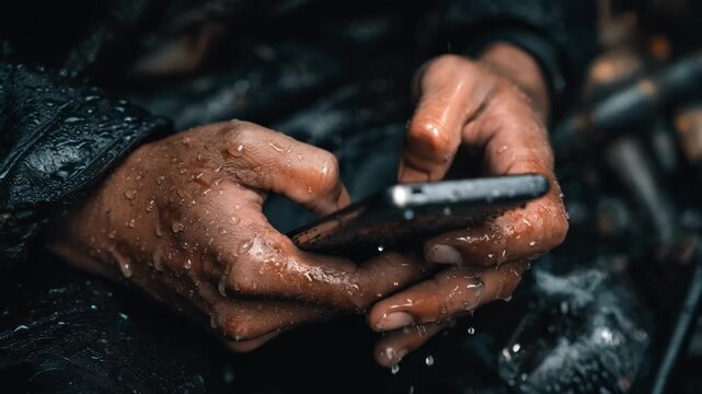 Scene showing hands applying advanced nanoscale hydrophobic coating on electronic device casing to ensure water resistance and maintain functionality.