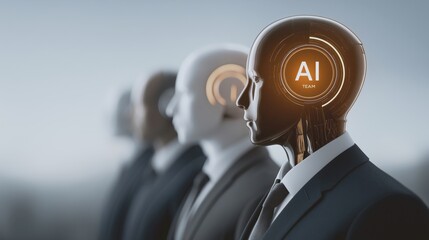 Artificial intelligence team concept with humanoid robots