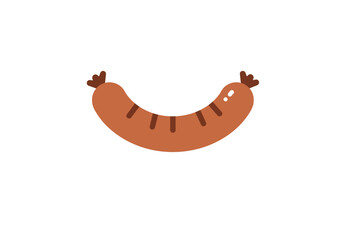 A curved grilled brown sausage with dark grill marks on a white background