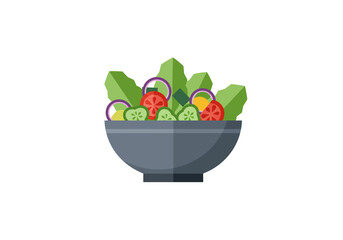 A dark bowl filled with fresh salad ingredients including lettuce tomatoes and cucumbers
