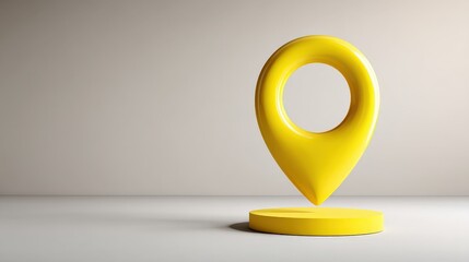 A minimalist yellow location pin sculpture on a smooth surface, symbolizing navigation and direction.