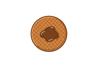 Round waffle with brown syrup topping viewed from above