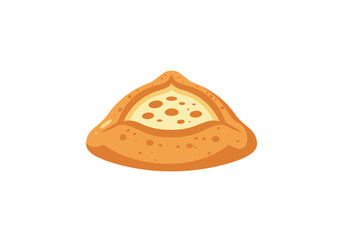 Stylized illustration of a baked triangular pastry with a light speckled filling