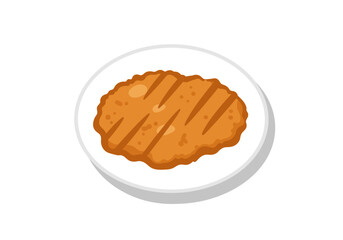 Stylized illustration of a grilled cutlet on a white plate