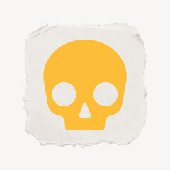 Human skull icon, ripped paper design