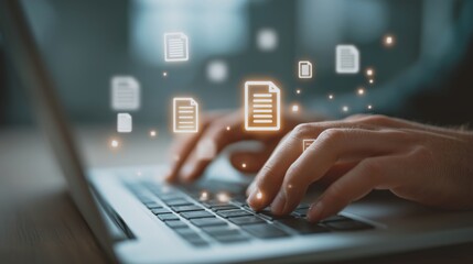 Hand processing Digital document on computer keyboard