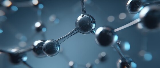 A close-up view of molecular structures, showcasing interconnected atoms with a sleek, futuristic design against a blue background.