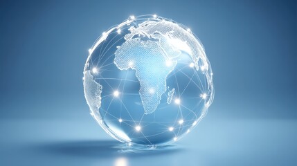 A digital globe design with a focus on Africa, connected by glowing lines, symbolizing global connectivity and technology.