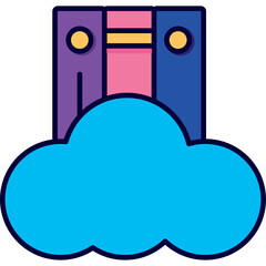 Cloud Computing Server Stack Icon With Vibrant Blue Cloud Base And Purple Pink Yellow Rectangular Server Units And Circular Accents On A Transparent Background Vector Art