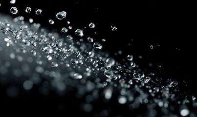 A close up of a black background with many small, clear