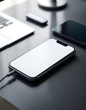 Blank screen smartphone template perfect for mobile app mockup presentations. Professional device mockup for UI/UX design, marketing materials, and digital content.
