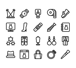 20 set of outline web fashion icons such as clock, clothes, flashes, clothes, accessory vector thin icons for report, presentation, diagram, web design, mobile app