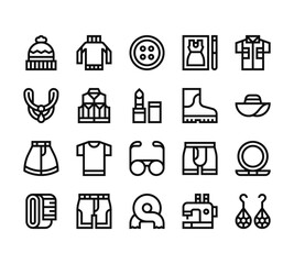 20 set of outline web fashion icons such as sweater, necklace, skirt, measure tape, scarf vector thin icons for report, presentation, diagram, web design, mobile app
