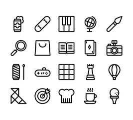 20 set of outline web free time icons such as skate, search, sew, origami, hat vector thin icons for report, presentation, diagram, web design, mobile app