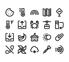 20 set of outline web miscellaneous icons such as thermometer, thermometer, inbox, phone call, winter vector thin icons for report, presentation, diagram, web design, mobile app