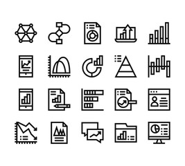 20 set of outline web analytics icons such as flow chart, smartphone, smartphone, line chart, chat vector thin icons for report, presentation, diagram, web design, mobile app
