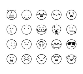 20 set of outline web classics icons such as smile, kiss, smile, silence, woman vector thin icons for report, presentation, diagram, web design, mobile app © MacroOne