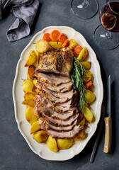 freshly baked sliced pork neck roast