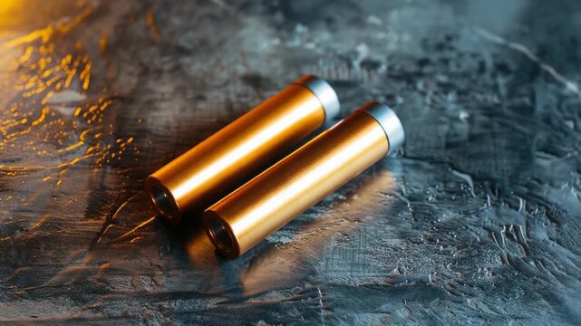 Pair of metallic cylindrical objects on textured surface