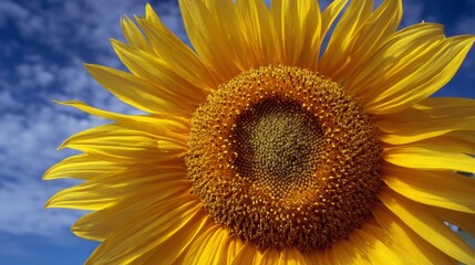 Obraz premium Bright sunflower blooms under a blue sky in a vibrant summer landscape