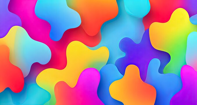 Colorful abstract painting with many different colors and shapes. The painting is full of energy and excitement