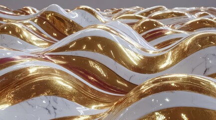 Gold and white wave with a red stripe. The wave is very shiny and has a lot of detail