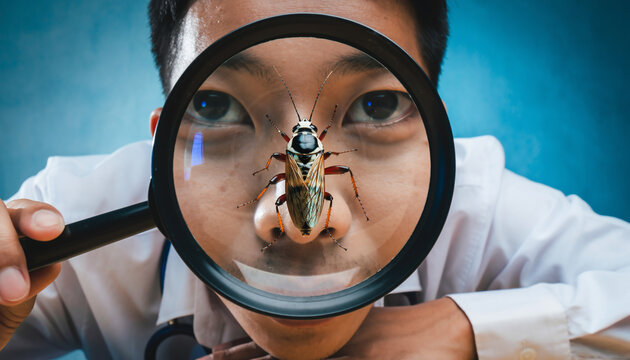 Cockroach Magnified Through a Young Scientist's Lens, Exploring the Intricate World of Insects and Scientific Discovery