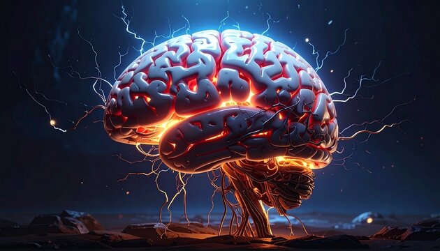 Illuminated brain electrical storms of thought