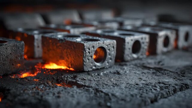 Closeup of aluminum alloy forging process crafting dense aerospace components with precision and heat highlighting industrial machinery at work.