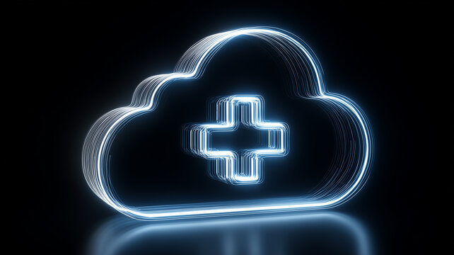 Health cloud icon representing digital records, telemedicine delivery, and secure interoperability across care systems.

