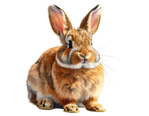 Obraz premium Adorable fluffy brown rabbit with long ears, gentle animal, transparent background.