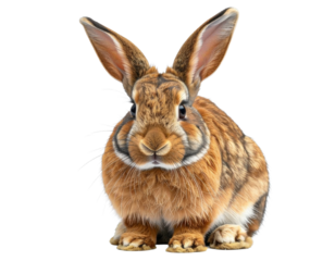 Adorable fluffy brown rabbit with long ears, gentle animal, transparent background.