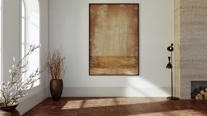 Naklejka premium Large luxury modern bright interiors Living room mockup illustration 3D rendering image