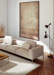 Naklejka premium Large luxury modern bright interiors Living room mockup illustration 3D rendering image