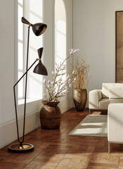 Fototapeta premium Large luxury modern bright interiors Living room mockup illustration 3D rendering image