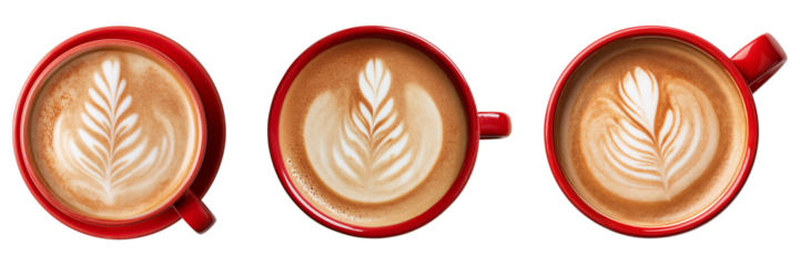 red cup of cappuccino coffee isolated on transparent background
