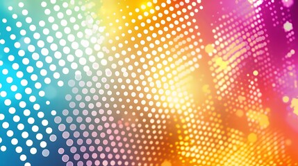 Vibrant abstract pattern with glowing dots in a spectrum of bright colors, creating a dynamic and energetic background.