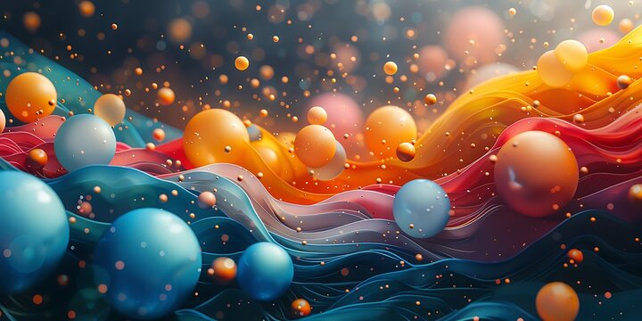 Abstract swirling colors and floating spheres creating a dreamy, magical atmosphere - Powered by Adobe