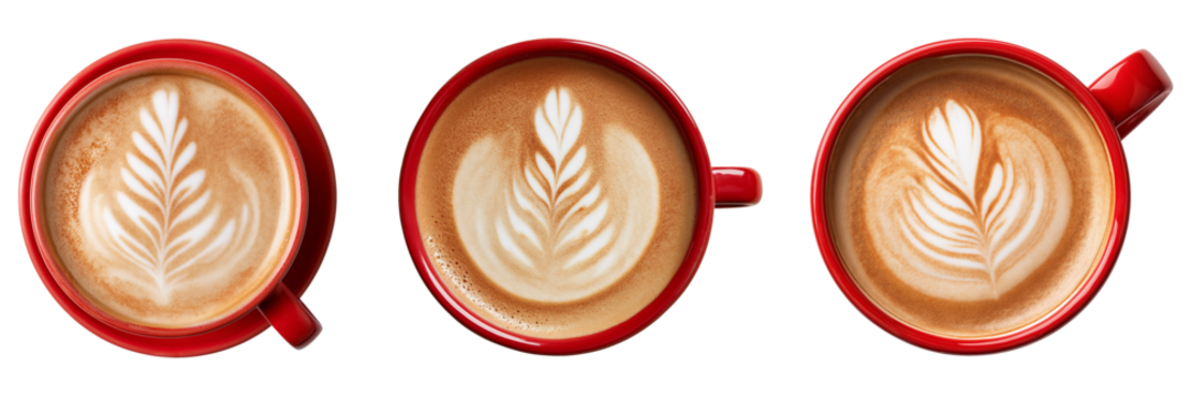 red cup of cappuccino coffee isolated on transparent background - Powered by Adobe