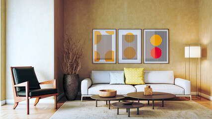 Fototapeta premium Large luxury modern bright interiors Living room mockup illustration 3D rendering image