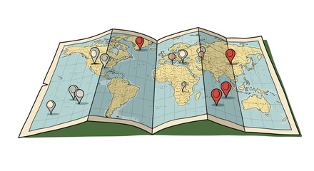 World Map Pinned Locations Vacation Travel Adventure Destination Planning Business Trip Global Exploration Route