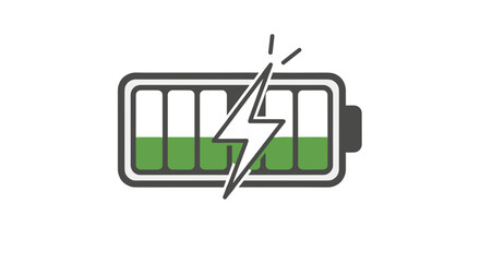 Energized power indicator symbol representing a fully charged battery with a lightning bolt icon isolated on transparent background for concept illustration