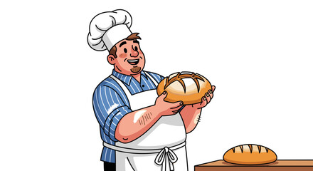 Happy Baker Proudly Displays Freshly Baked Artisan Bread Isolated on Transparent Background