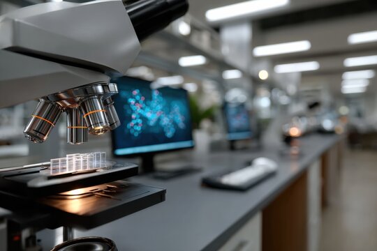 An advanced microscope sits ready for use in a state-of-the-art laboratory, emphasizing the cutting-edge technology that drives scientific discovery and innovation in research.
