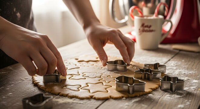 Making Gingerbread Cookies A Festive Holiday Baking Activity on a Wooden Surface - Powered by Adobe